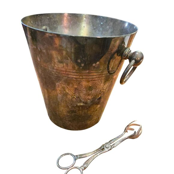 Vintage Silver-Plated Ice Bucket With Bird Foot Tongs Set K&M England CM2130 - Picture 2 of 16